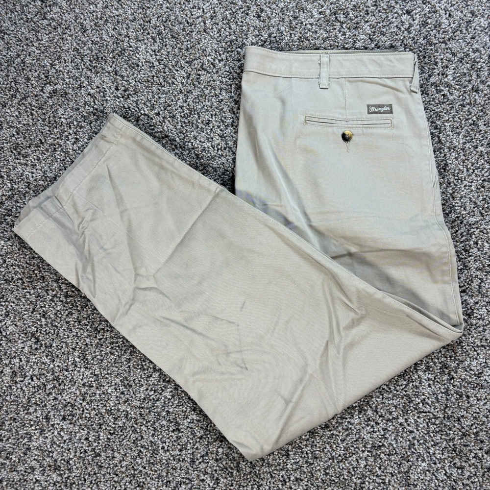 Wrangler Riata Men's 42x29 Khaki Tan Flat Front Cotton Twill Casual Pants